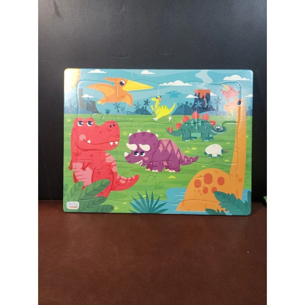 Four Frame Tray Puzzles Chuckle & Roar 12-24 PCS Animals Dinos Zoo Farm Jungle